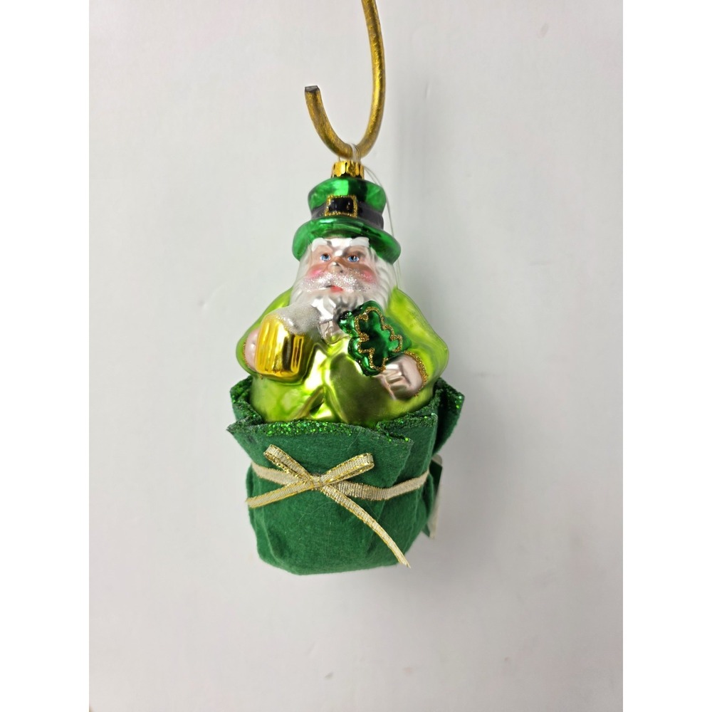 Kurt Adler Glass ornament Christmas St Patrick's Day Irish Santa Claus 5 1/4"